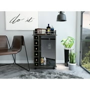 Service Desk, 2 Shelves, 6 Wine Rack , 4 With Lock, Brown Portable Bar Cart, Bottle , Locking Wheels, Spacious Work Area